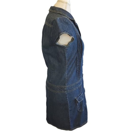 Y2K Denim Shirt Dress Blue Collared  Cotton Button Down Cargo‎ Pockets S/M - Picture 4 of 7